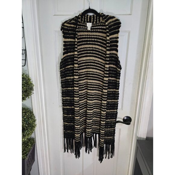 Chicos Womens Multicolor Striped Duster Sweater Vest Farren Fringe Size 2 - Picture 3 of 13